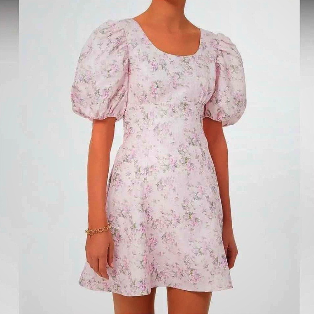 Hyacinth House Ella Floral Jacquard Cottagecore Fairy Puff Sleeve Mini Dress- XL